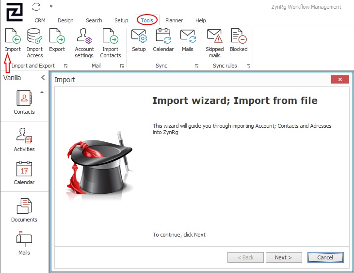Data and emails import in CRM