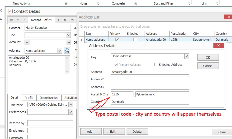 Automatic address in CRM