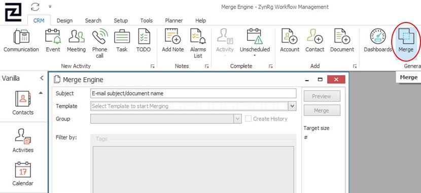 Merge emails and documents in CRM
